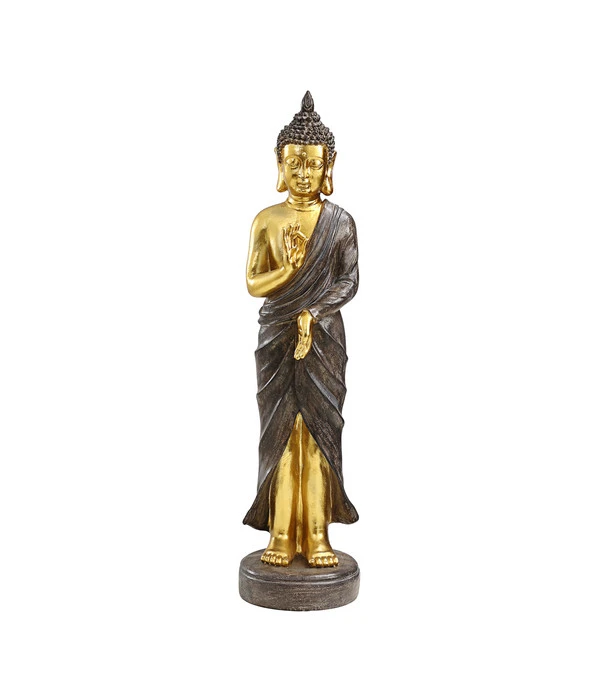 Dehner Polyresin-Buddha, Gold-grau, 20,5 X 20,5 X 82,5 Cm