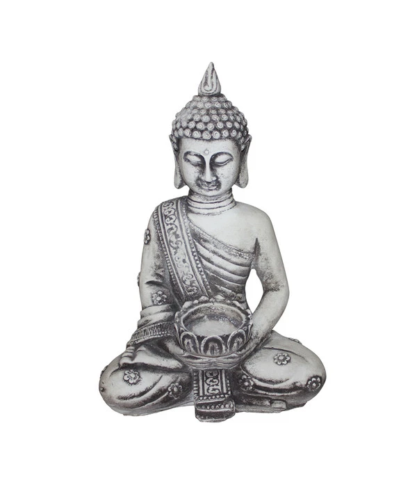 Fantasieco Stein-Buddha Mit Teelichtschale, 21 X 13 X 30 Cm