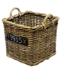 Van Der Leeden Rattan-Holzkorb, Quadratisch, Grau-braun